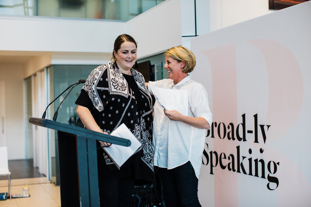 Katie speaking at Brown Bread's first Broad-ly Speaking event in Auckland.